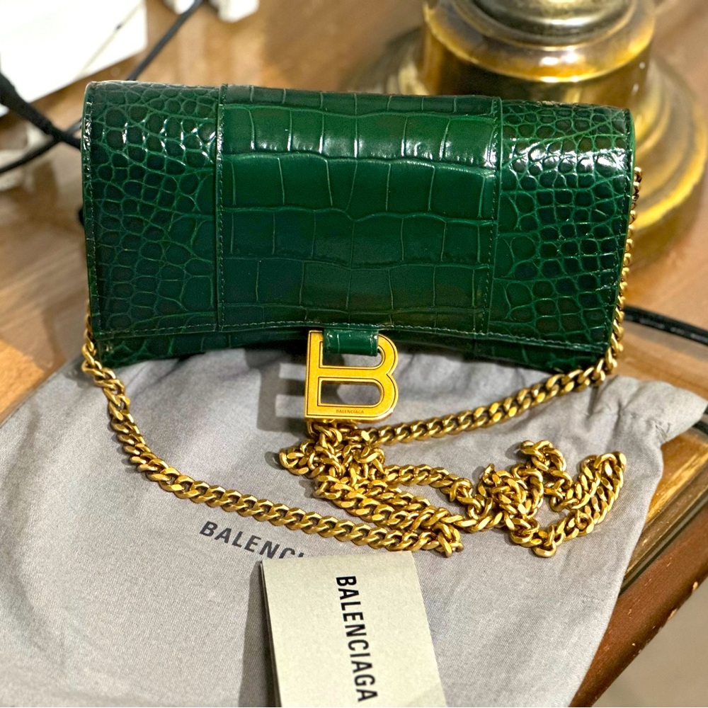 Balenciaga Hourglass Croc Wallet on Chain bag (Forest Green)